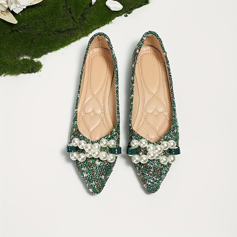 Women's Tweed Ballet Flats Soft Sole Slip On Shoes