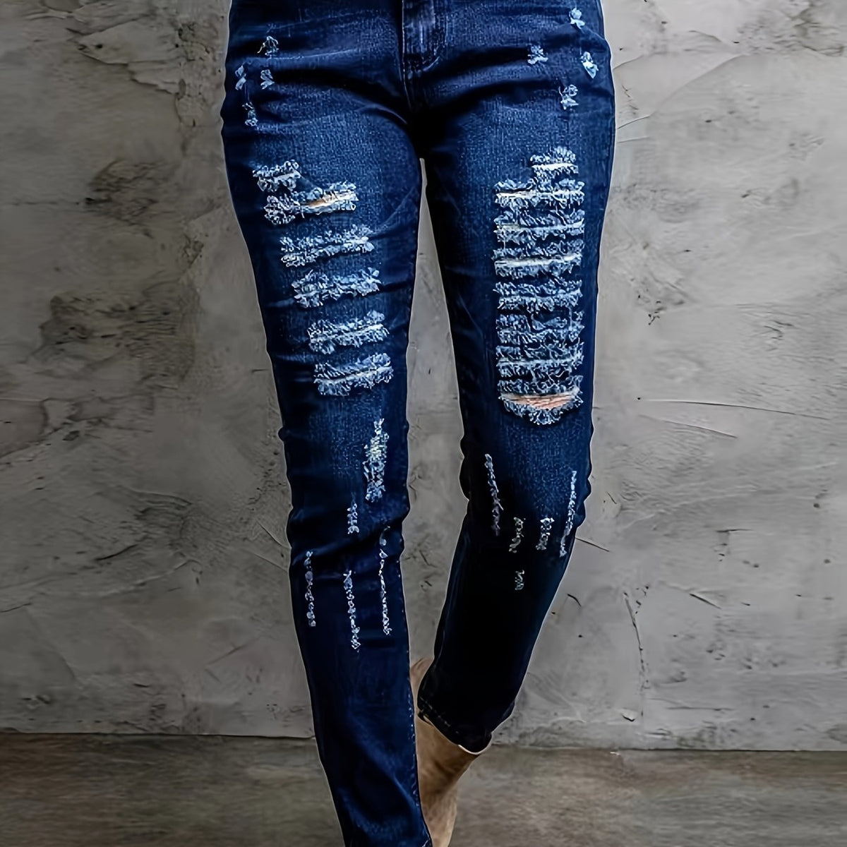  High Rise Skinny Jeans Washed Ripped Button Fly