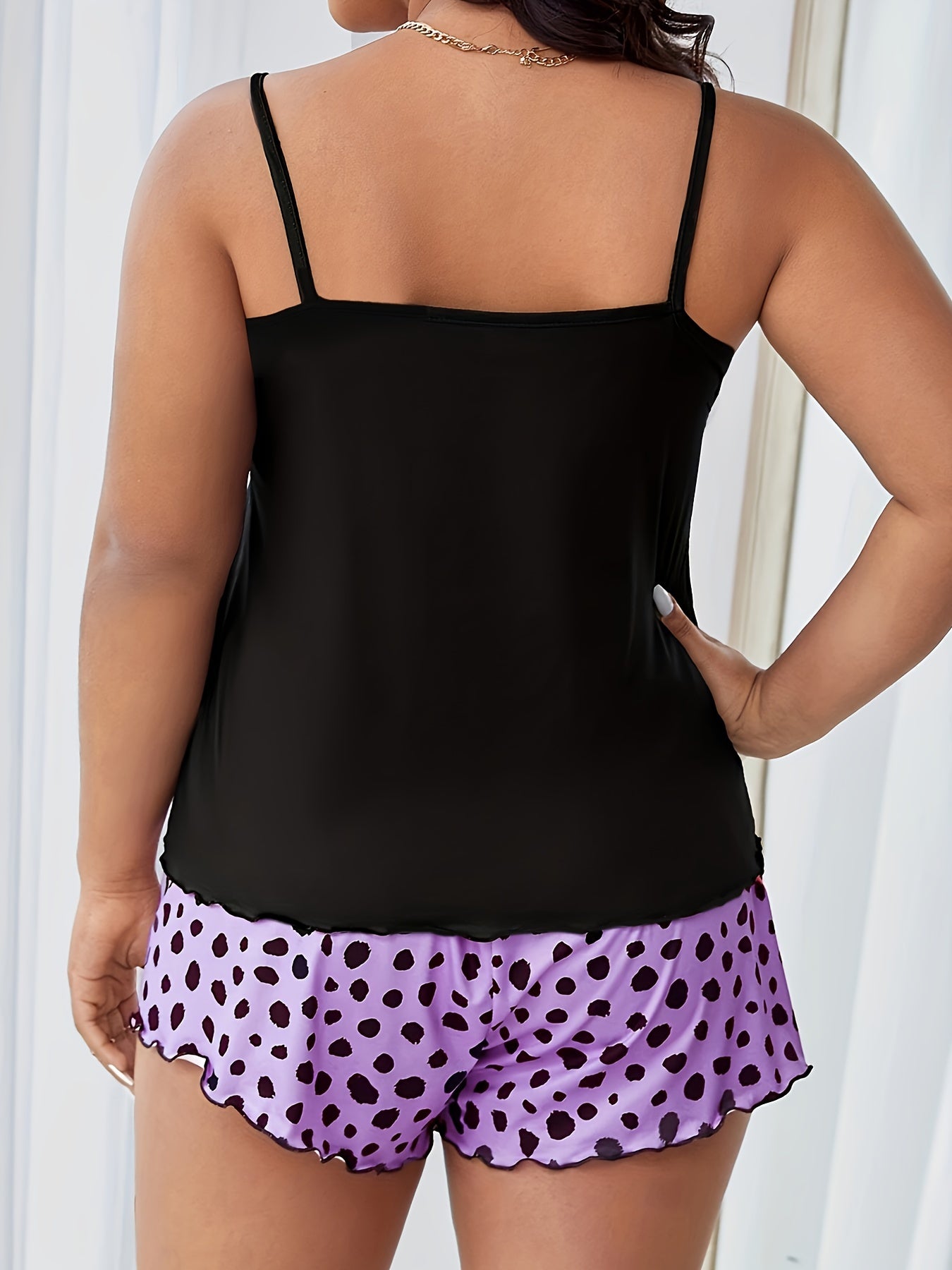  Cat & Letter Print Cami Top & Bow Shorts Pajama Set