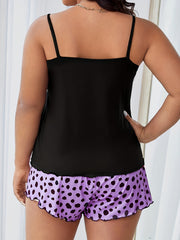  Cat & Letter Print Cami Top & Bow Shorts Pajama Set
