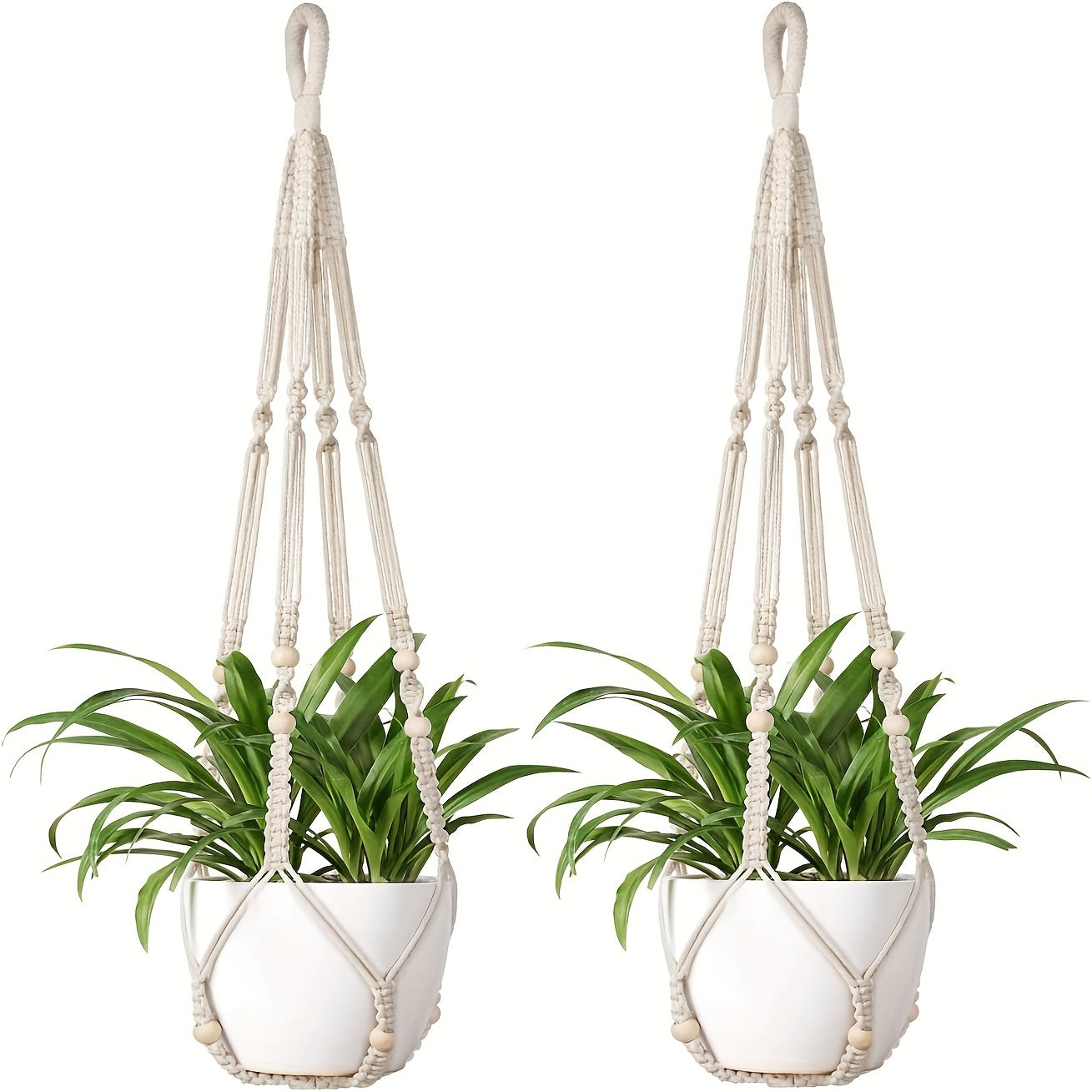 2pcs Macrame Plant Hanger Indoor Hanging Planter Basket With Wood Beads