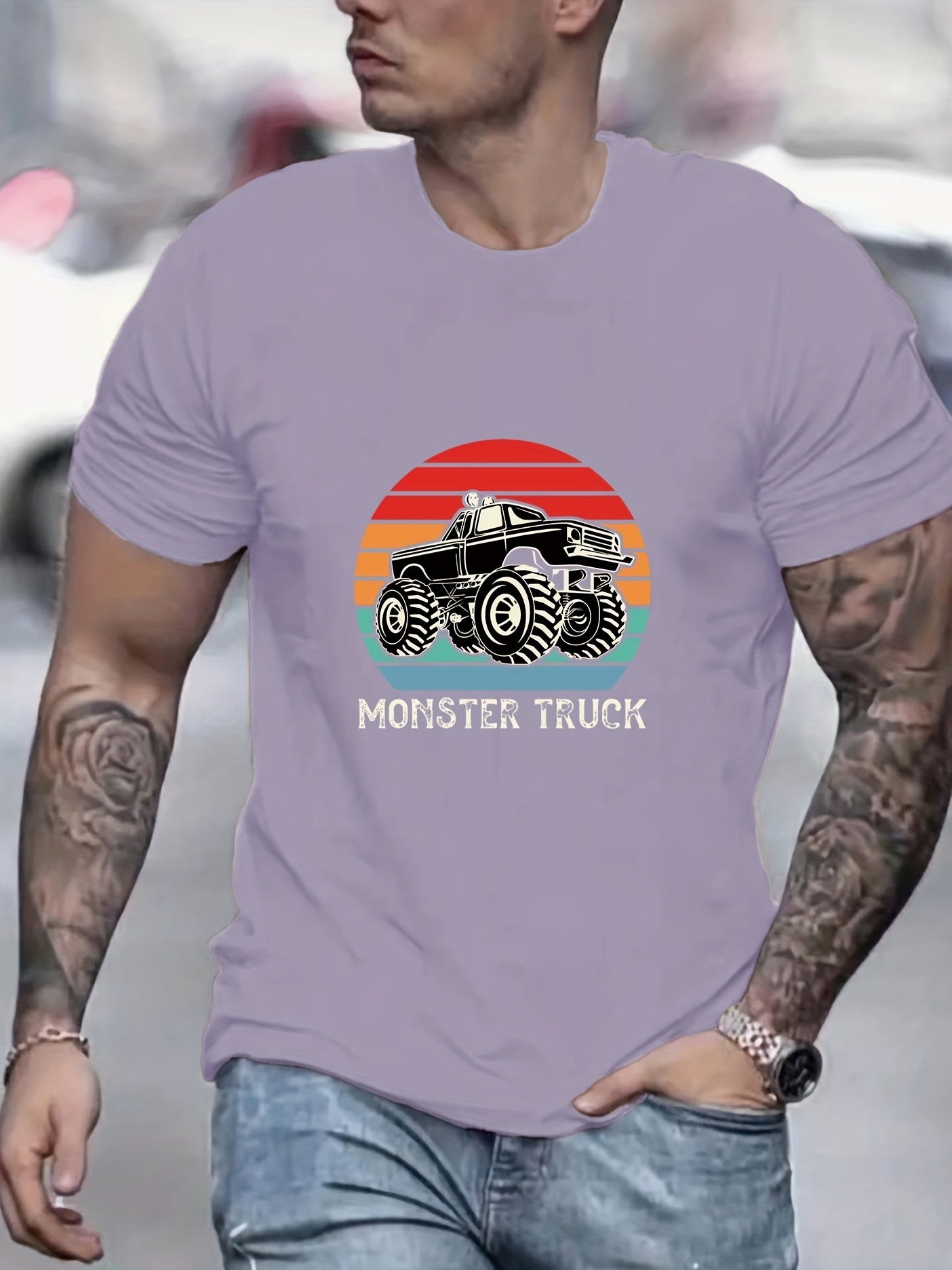 Monster Truck Men's Graphic Crew Neck T-shirt for Summer