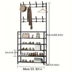1pc Standing Floor Coat Rack Carbon Steel Shoes Rack Multifunctional Storage