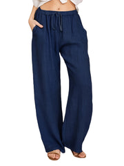  Solid Straight Leg Drawstring Pants