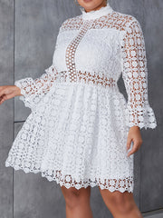  Lace Long Sleeve High Neck Dress