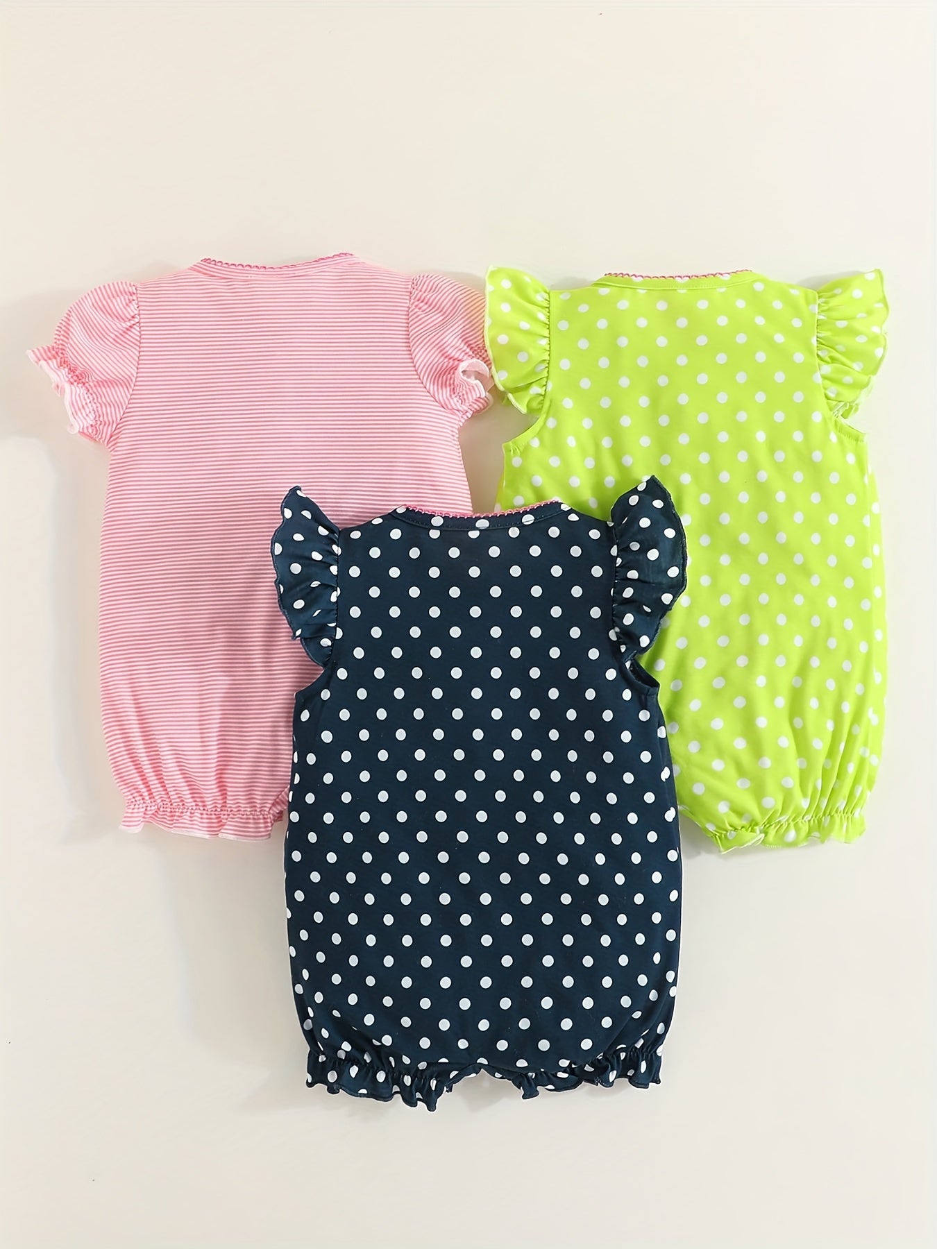 Striped Polka Dot Open Front 3pcs Set Baby Girls Bodysuits