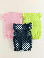 Striped Polka Dot Open Front 3pcs Set Baby Girls Bodysuits