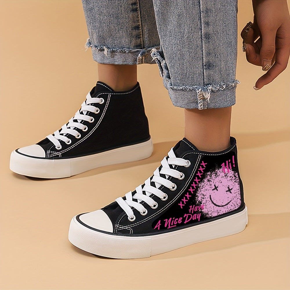 Graffiti Print Lightweight High Top Canvas Sneakers