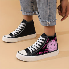 Graffiti Print Lightweight High Top Canvas Sneakers