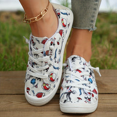 Women's Cartoon Print Canvas Low Top Flat Walking Shoes