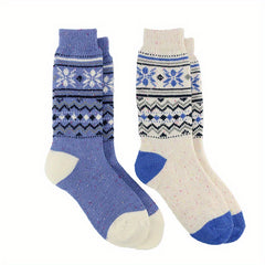 2 Pairs Floral Print Mid Tube Socks Women's Stockings