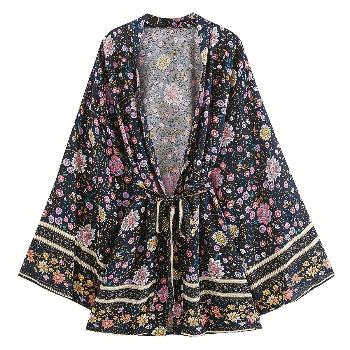 Floral Print Bell Sleeve Kaftan Cover Up Dress