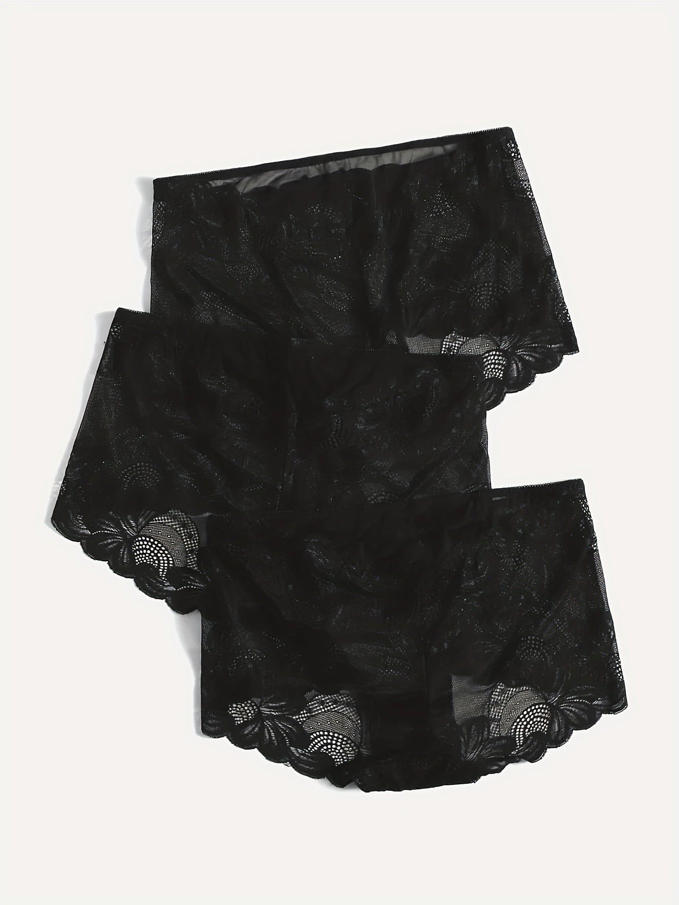 3 Pack Plus Size Panties Set Women's Plus Floral Lace Bow Detail
