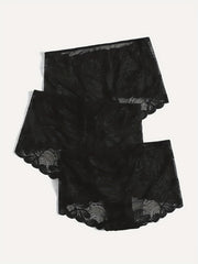 3 Pack Plus Size Panties Set Women's Plus Floral Lace Bow Detail