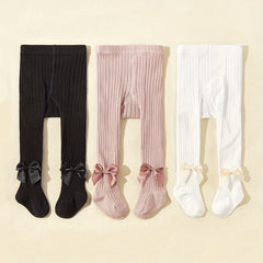 3 Pairs Girls Kids Bowknot Footed Pantyhose for Autumn Winter