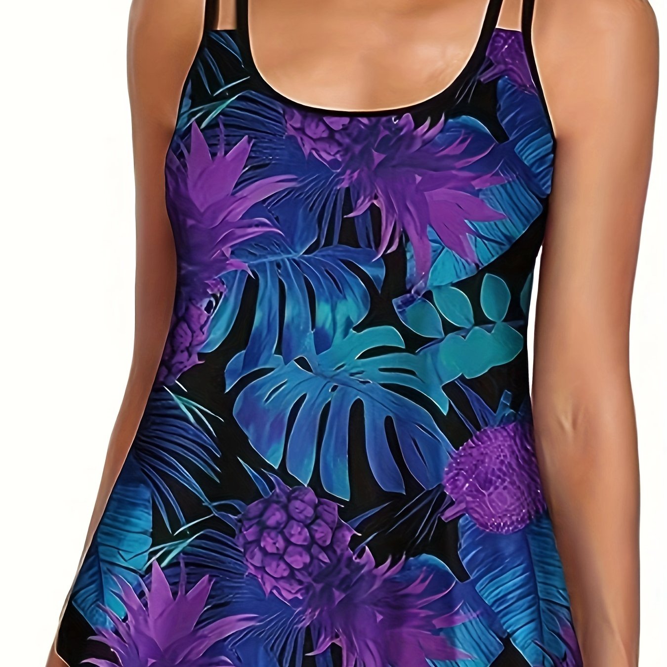  Tropical Print Tankini Set Cami Top & Shorts Swimsuit