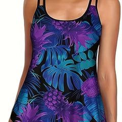  Tropical Print Tankini Set Cami Top & Shorts Swimsuit