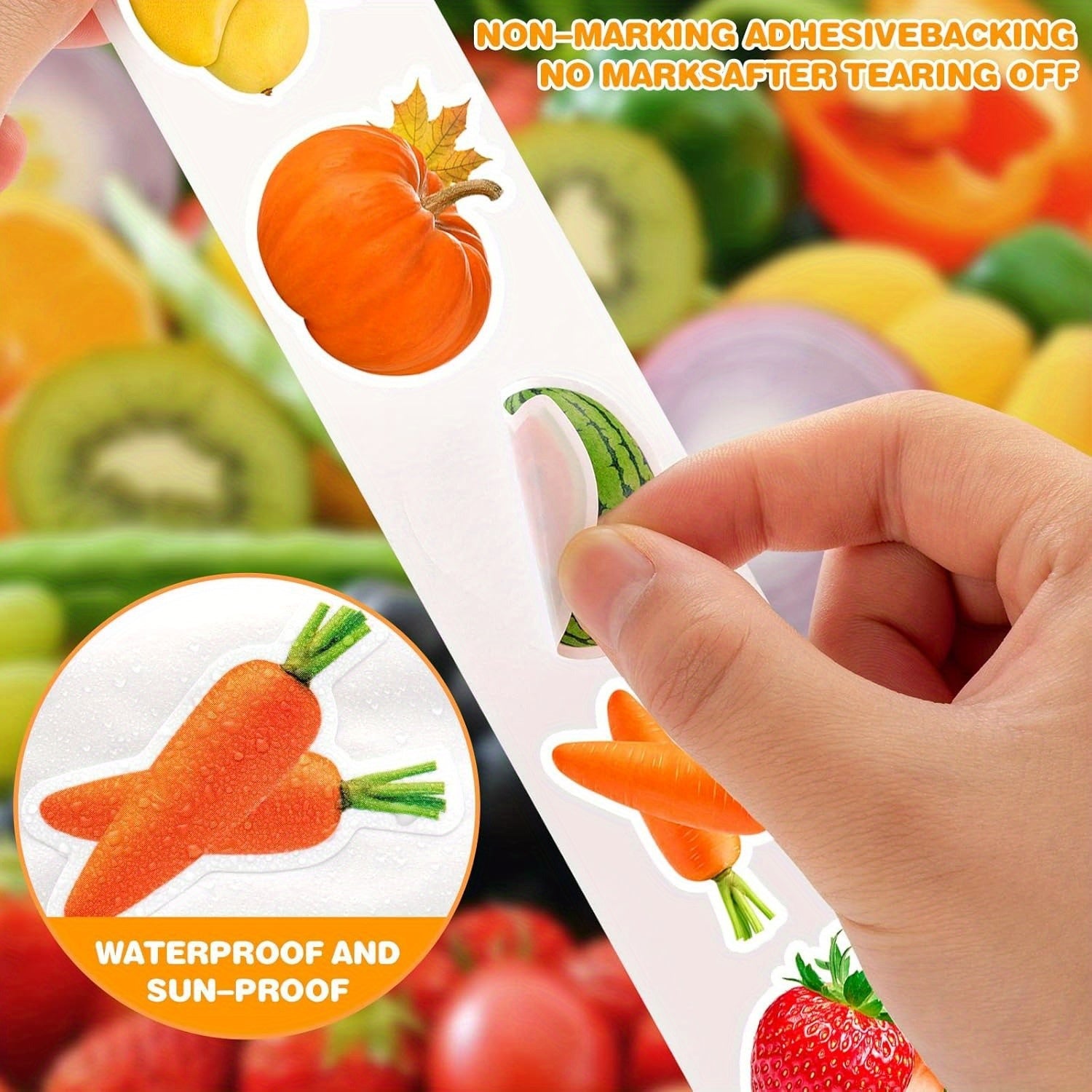 500pcs Fruit Vegetable Stickers 8 Styles Food Stickers Colorful Waterproof