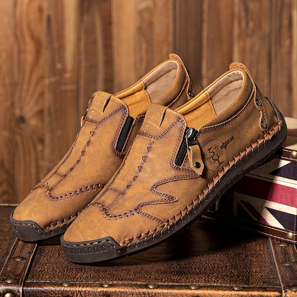 Men's Zipper Loafer Shoes Breathable Slip On Shoes