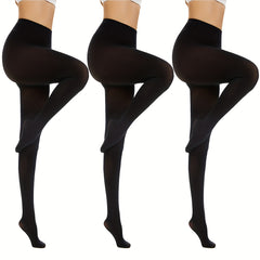 3 Pairs Opaque Solid Tights High Waist Footed Pantyhose Women's Stockings