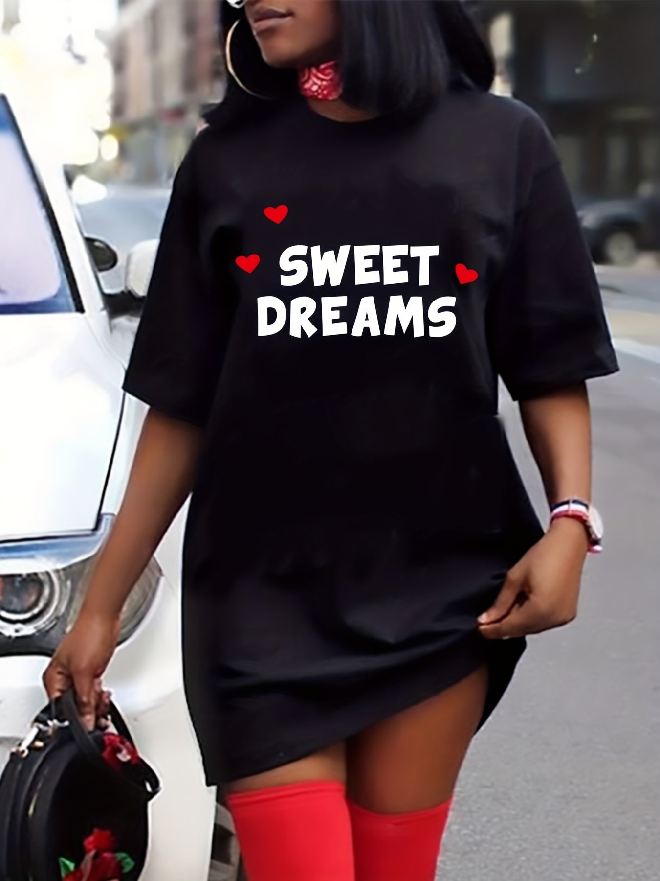  Heart & Letter Print Tee Dress
