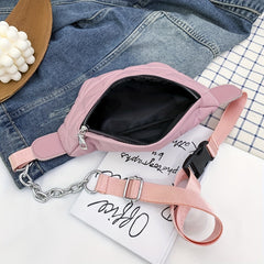 Casual Quilted Crossbody Bag Chain Decor Waist Chest Bag