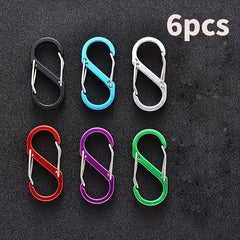 6pcs No 5 Aluminum Alloy S Carabiner Mini Spring Hanging Buckle