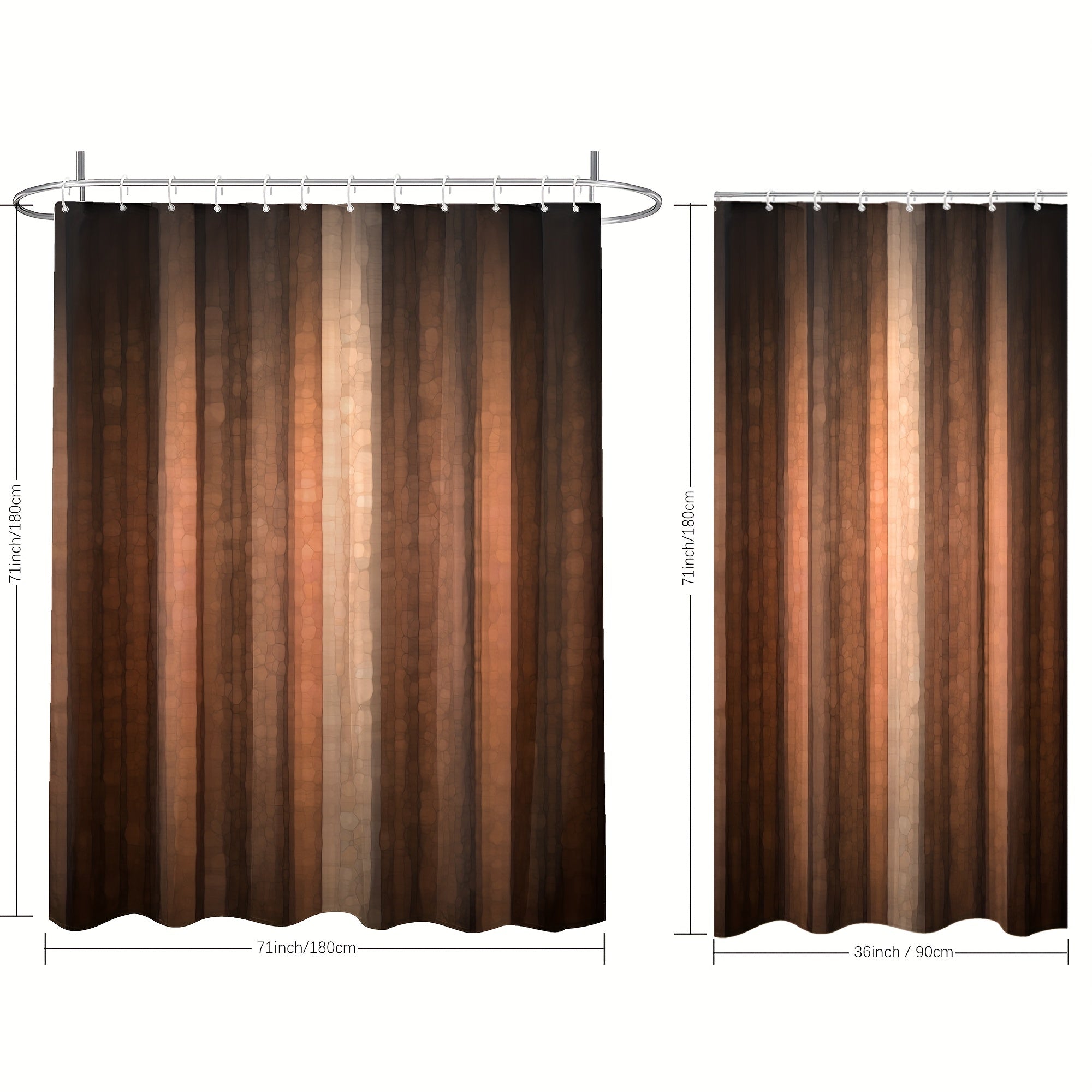 Waterproof Brown Shower Curtain with Hooks