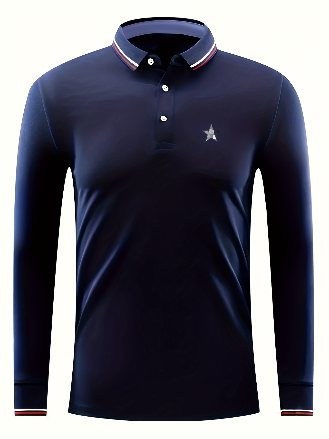 Men's Star Print Polo Shirt Long Sleeve Casual Breathable Lapel Shirt