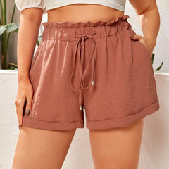  Solid Elastic Drawstring Loose Fit Shorts