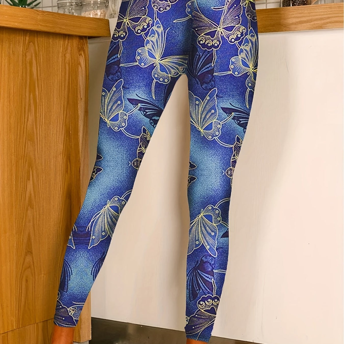  Butterfly Print Ombre High Rise Skinny Leggings