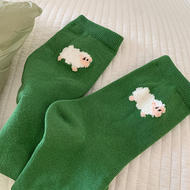 3 Pairs Cartoon Animal Print Socks Comfy Mid Tube Women's Stockings