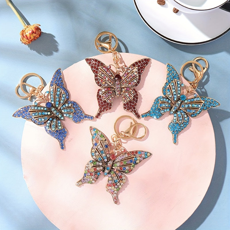 Rhinestone Butterfly Keychain Metal Key Ring Purse Bag Charm Gift For Mom
