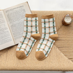 5 Pairs Retro Floral & Plaid Mid Tube Socks Women's Stockings
