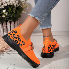 Leopard Print Low Top Sport Shoes Lightweight Walking Flats