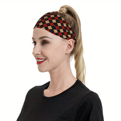 Plaid Headband Red Beige Checkered Pattern for Sports & Casual