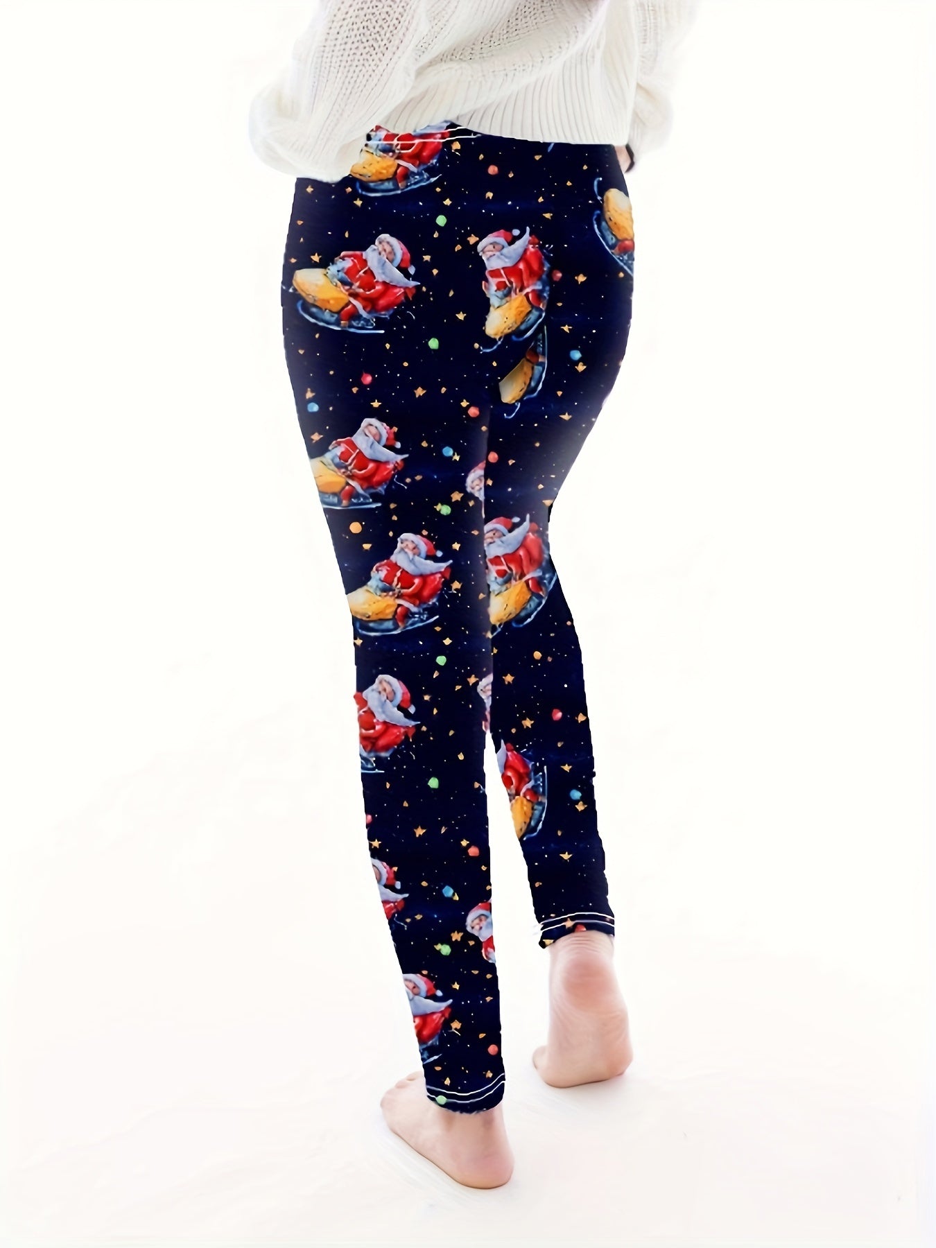  Santa Claus Print High Rise Leggings
