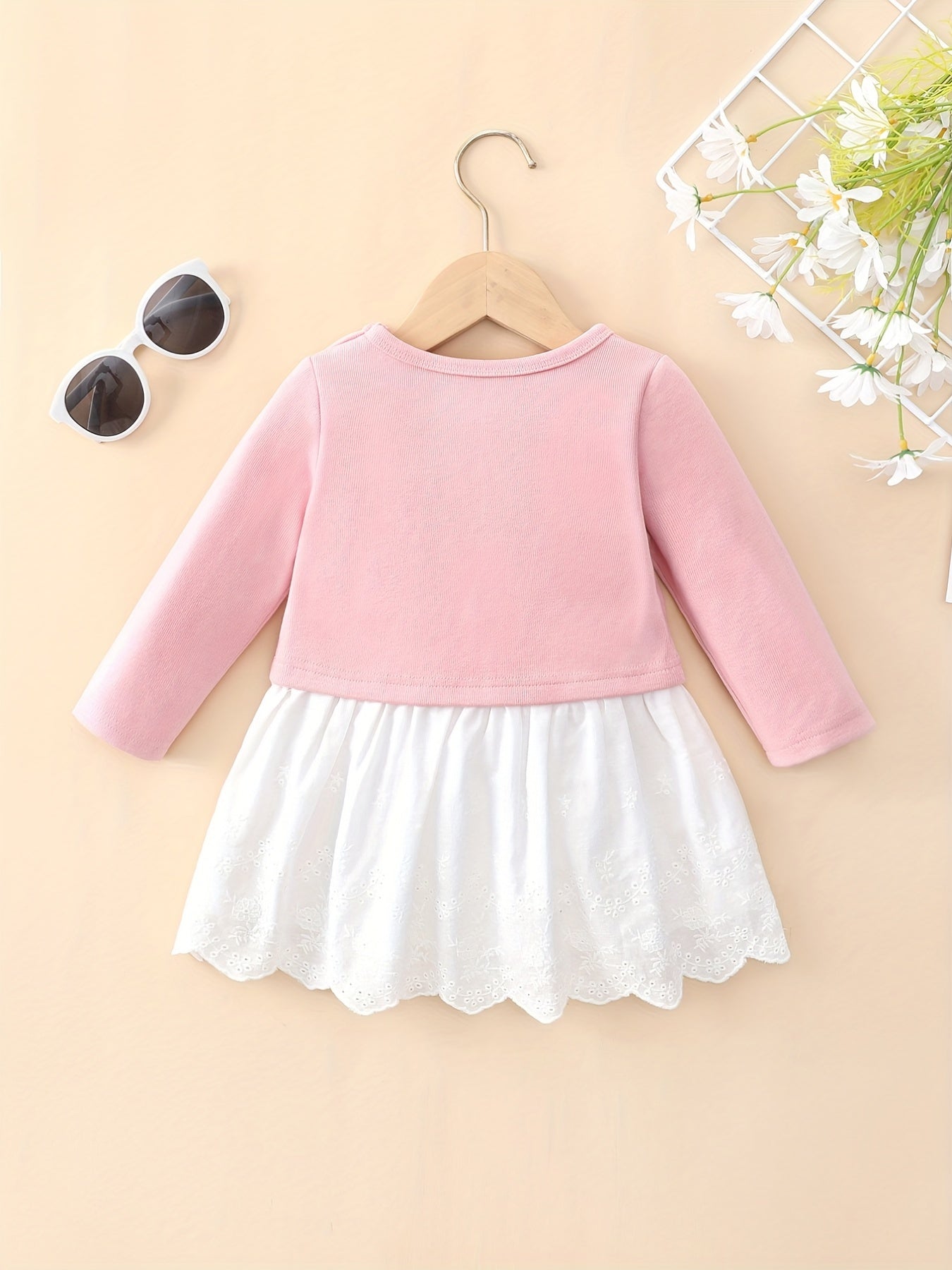 Baby Girls Long Sleeve Splicing Skirt Swing Dress