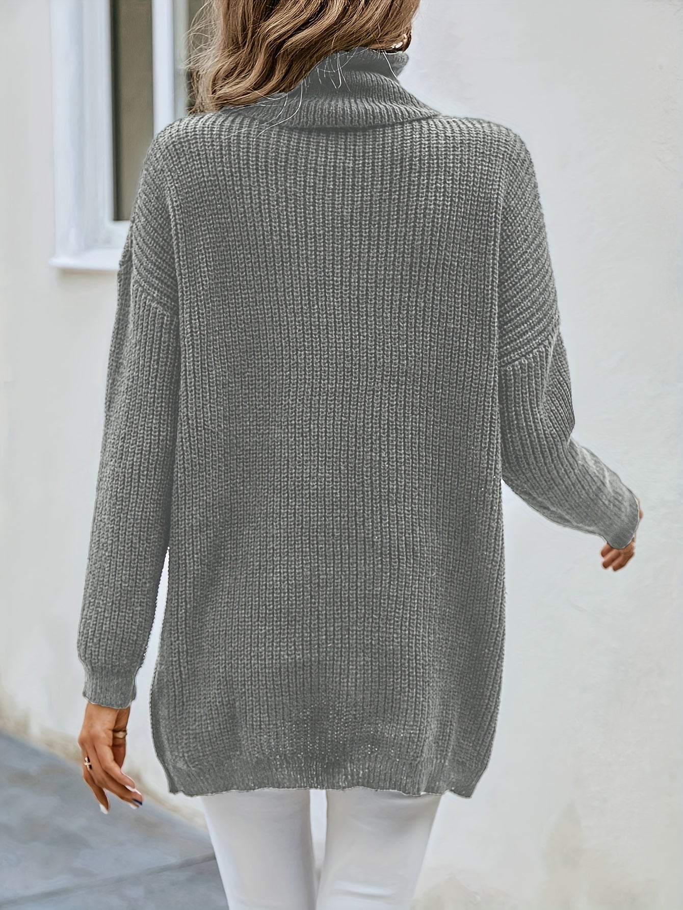  High Neck Stretch Tunic Sweater