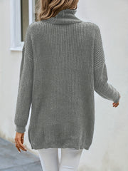  High Neck Stretch Tunic Sweater
