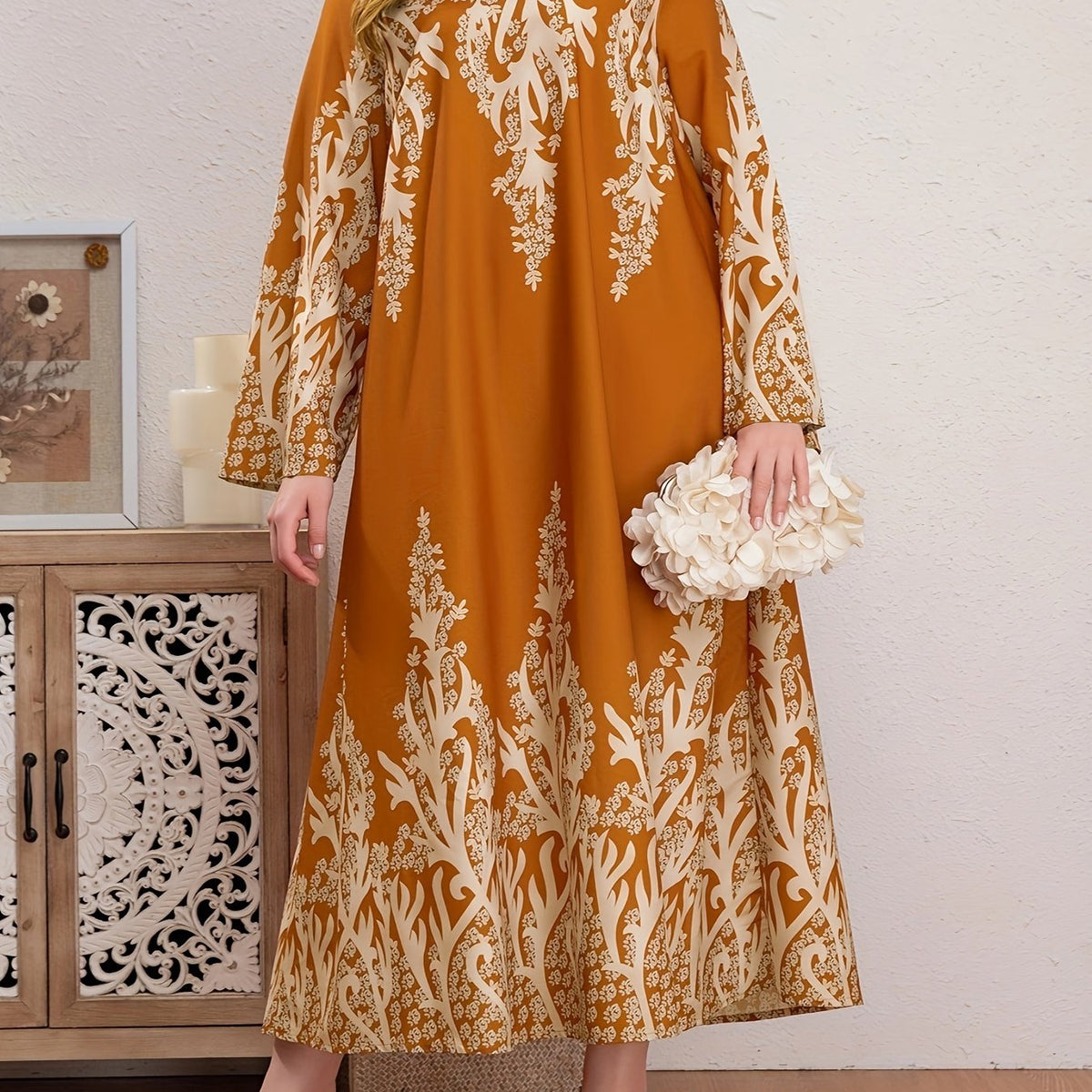 Floral Print Long Sleeve Maxi Dress Plus Size