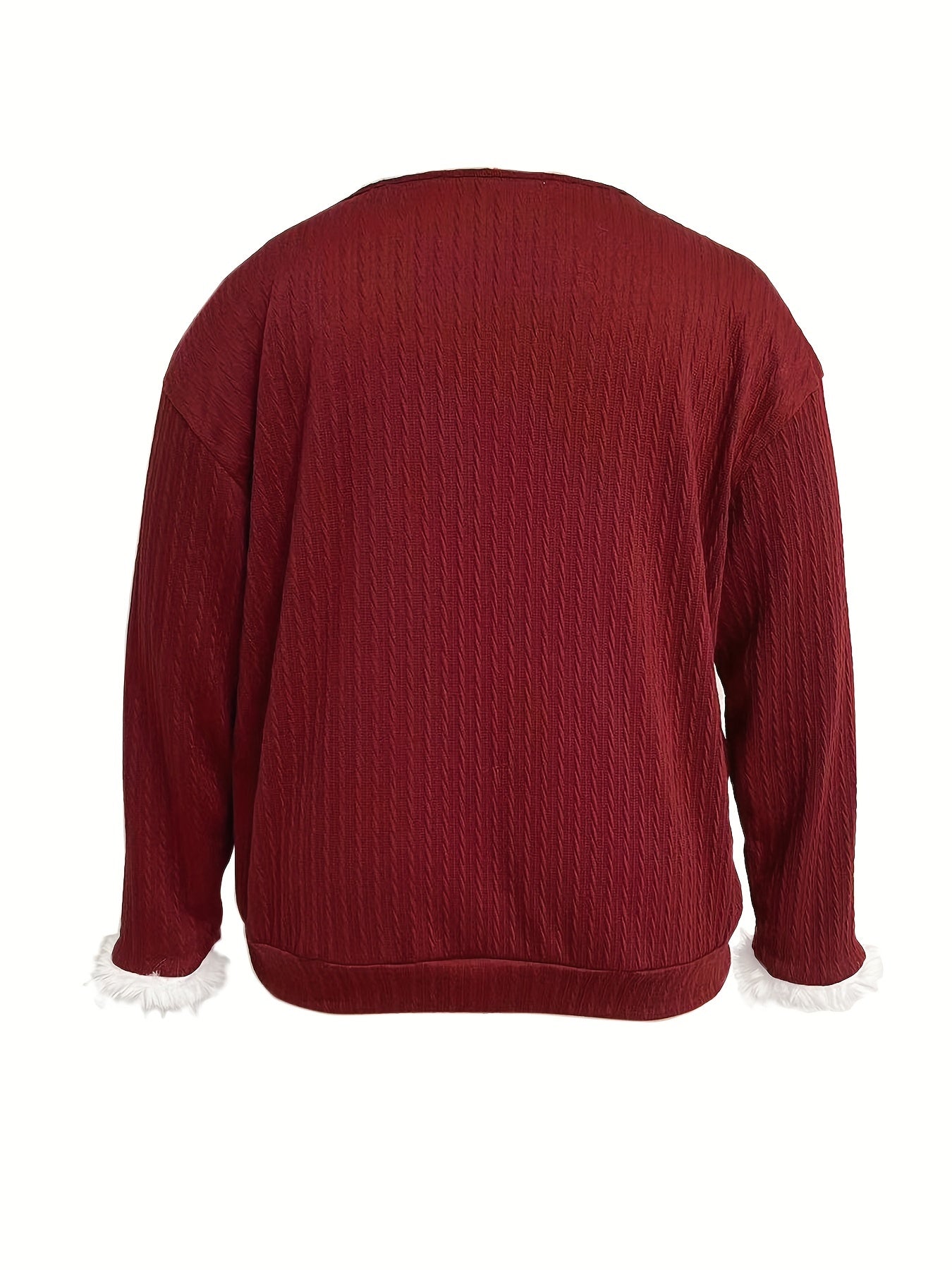  Colorblock Jacquard Fuzzy Trim V Neck Sweater