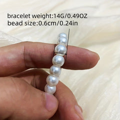Adjustable Glass Bead Bracelet for Men 6mm Pearl Beads