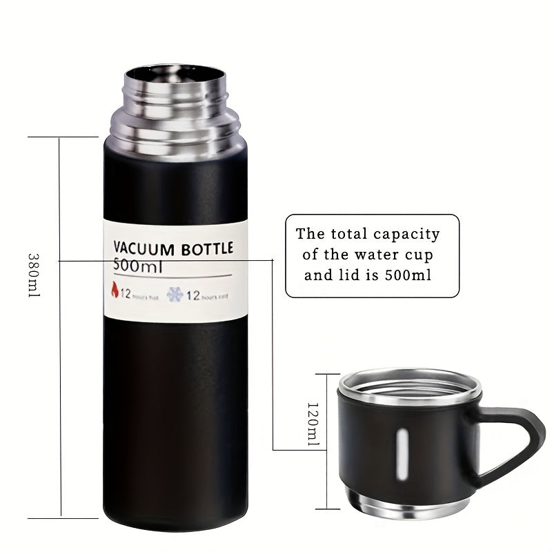 500ml Stainless Steel Vacuum Cup with 2 Lids, Leakproof Insulated Bottle