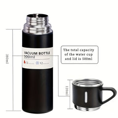 500ml Stainless Steel Vacuum Cup with 2 Lids, Leakproof Insulated Bottle