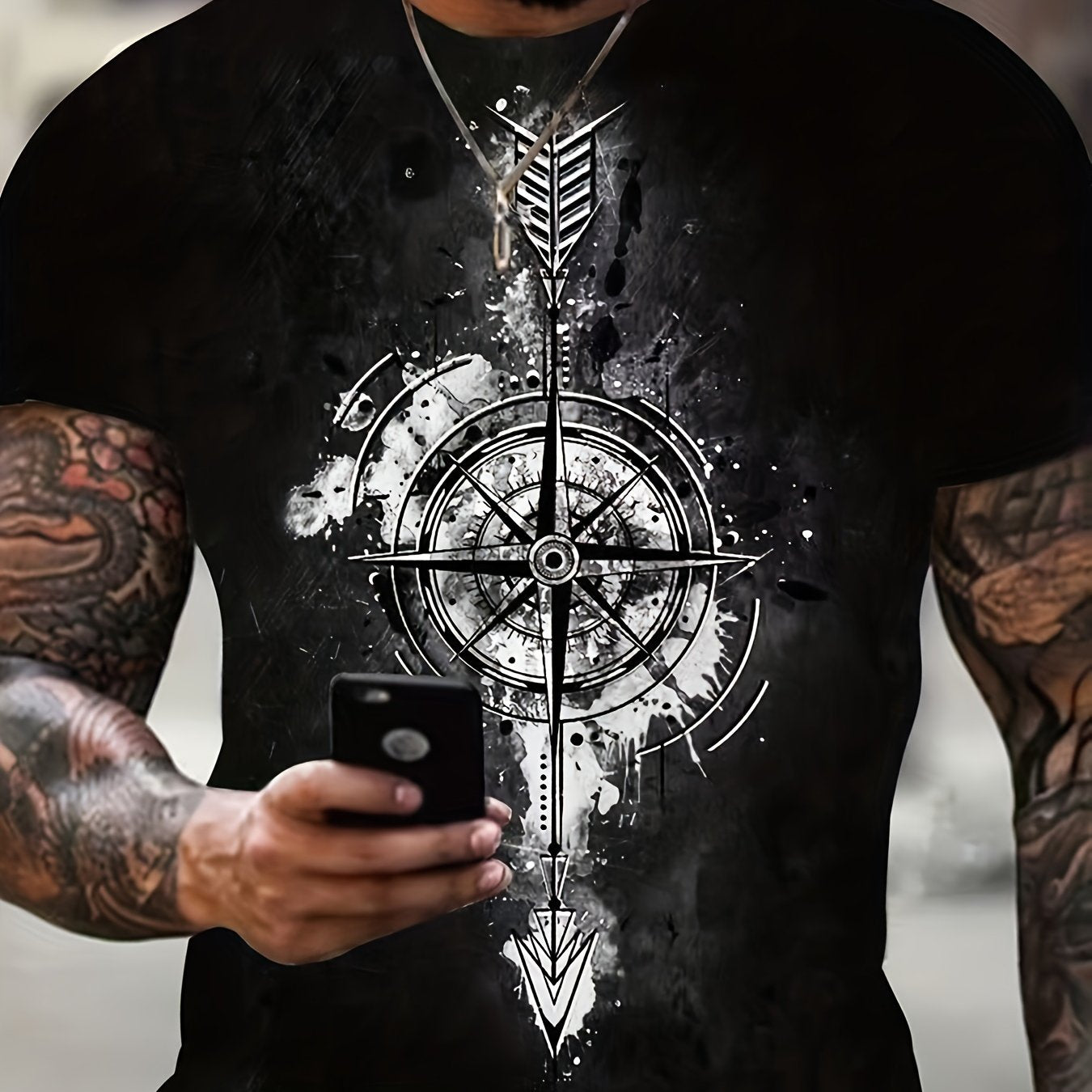 Vintage Compass Graphic Tee for Men Active Breathable and Stretchy