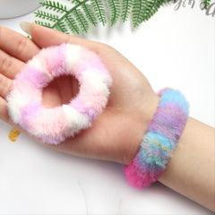 5pcs Furry Elastic Rabbit Hair Scrunchies Pompom Ball Hair Bands Ties