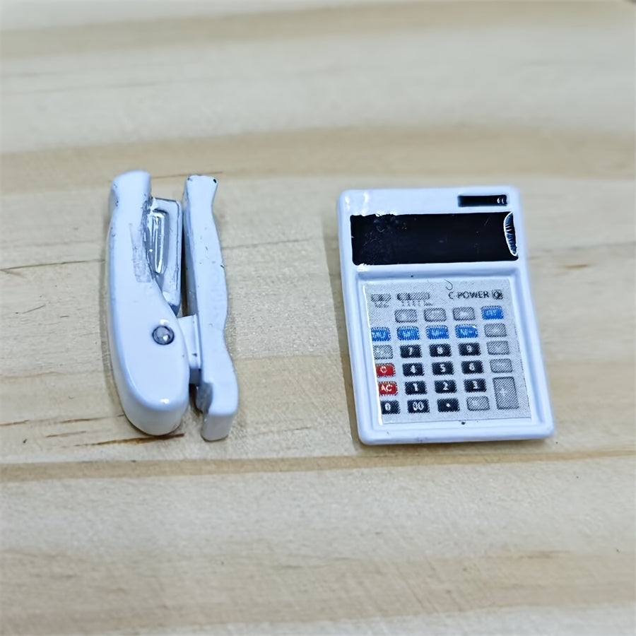 Metal Dollhouse Calculator & Stapler Set - DIY Scene Decor