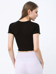 Elastic Soft Yoga Pleated Shirt V Neck Crop Top