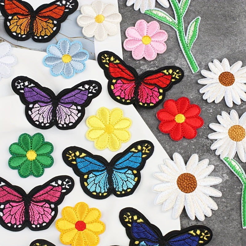 Flowers & Butterfly Embroidery Iron on Patches for Kids Men Women